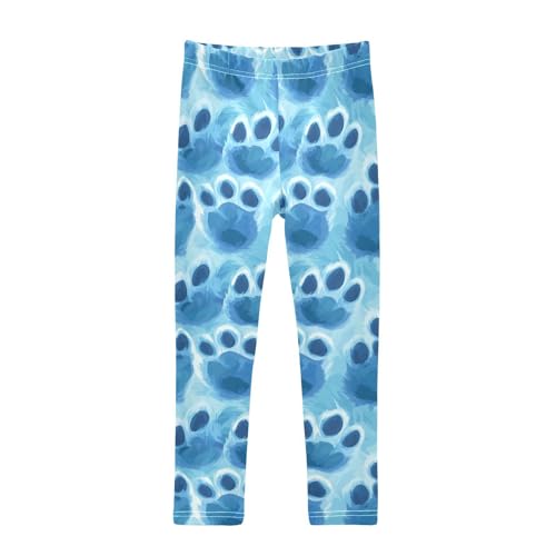 Blue Cat Dog Paw Print Girls Casual Leggings for Kids Printed Long Pant Bottoms Stretch and Soft