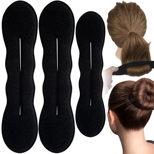 Lekgavd 3 PCS Hair Bun Maker 2 Sizes Sponge Hair Updo Shaper for Women Classic Hair Clip Ties Hair Styling Accessories for Long Curly Straight Hair - Black