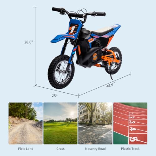 Image of Garvee 24V Kids Electric Off-Road Motorcycle, Ride on 250W Motor 13.6MPH | Fast Speed Dirt Bike, Leather Seat, Twist Grip Throttle, Metal Suspension, Air-Filled Tires for Kids Teens Riding Toy, Blue