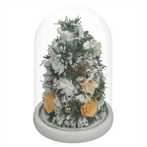 GLAMOUR BOUTIQUE Mini Christmas Tree Preserved Flower in Glass Dome w/Light - Flowers Forever Christmas Table Decor, Long Lasting Eternal Flowers Box & Bow, Unique Gift - Snow (Color-Treated)