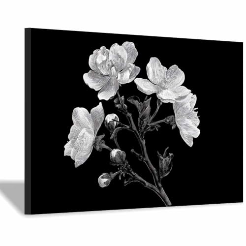 Tableau toile encadrée noir et blanc motif floral multicolore 60x90cm art mural XENIOU