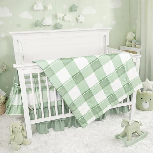 HNHUAMING Green Checkered Crib Bedding