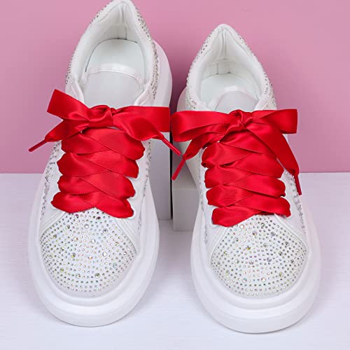 Image of Booyckiy 3 /4 inch Wide Satin Ribbon Shoelaces Flat Colorful Shoe Laces for Women Girls