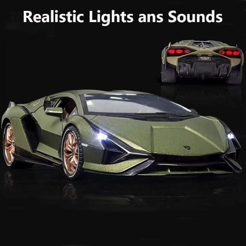Image of 1:24 Lamborghini Sian Miletry Toy Die-cast Metal Toy Model Car Pull Back car Super car with Openable Doors with Sound and Light for Gifts Toys for Kids (1:24 Lamborghini Sian - Green)