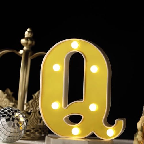 Image of Efavormart 6 inch Gold Marquee Letter Q, Mirror Front Warm White LED Light Up 3D Sign, Battery Operated 72H Glow for Wedding Party & Wall Decor