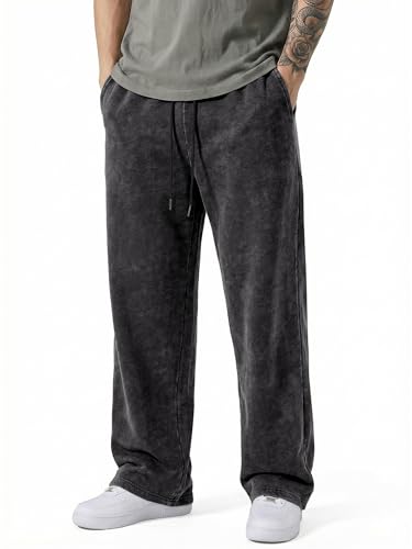 JMIERR Men's Sweatpants Acid Washed Baggy Wide Leg Heavyweight Cotton Fleece Drawstring Casual...
