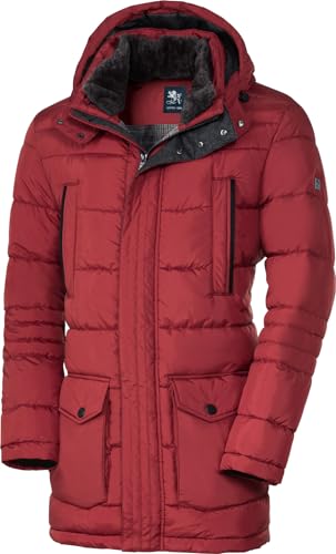 Otto Kern Winterjacke Herren, ultrawarmer Stepp-Mantel mit Kapuze und Webpelz (abnehmbar), lässige Steppjacke mit 8 Taschen, sportiver Parka für Herren, superbequem & wärmeisolierend, Rot, Gr. 48