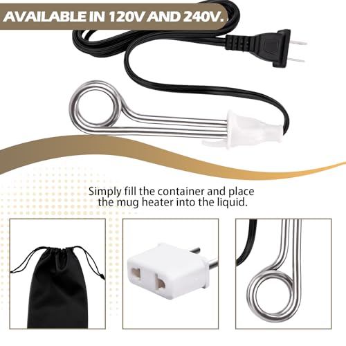 Accesorios de viaje para camping, calentador de inmersión de té con termómetro LCD, calentador de agua de inmersión portátil de 300 W, doble voltaje 120/240 V - imagen 7