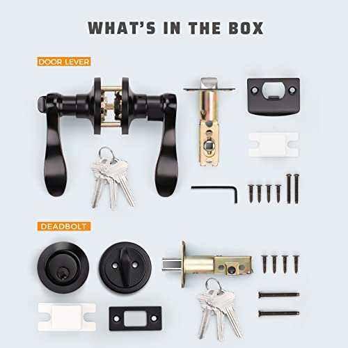 KNOBWELL 3 Pack Exterior Door Lock Set with Deadbolt Front Door Entry Lever Lockset with Single Cylinder Deadbolt, Aged Matte Black - Keyed Alike - Image 7