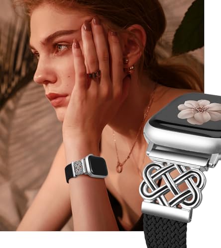 Image of TOYOUTHS Braided Magnetic Band Compatible with Apple Watch Bands 38 /40 /41 /42 /44 /45 /46 /49mm Women Men, Dressy Celtic Metal Stretchy Elastic Strap for iWatch Series 11 10 9 8 7 6 5 4 SE /Ultra 3 2 1