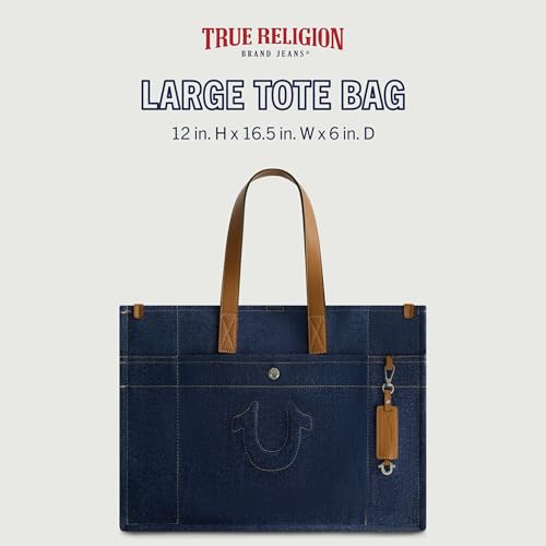 Image of True Religion Women's Large Tote Bag, Stitched Horseshoe Canvas Travel Carryall Shoulder Handbag
