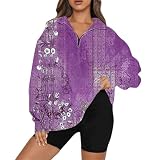 Sudadera para mujer, manga larga, cuello redondo, sudadera de gran tamaño, sin capucha, sudadera con estampado de volantes, suéter largo y grande, jersey de invierno para mujer, #1-lila, S