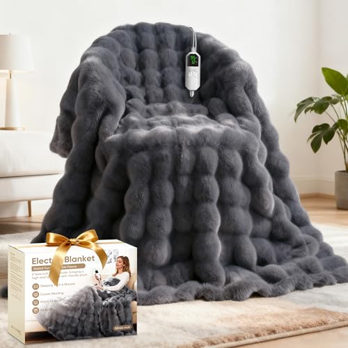 Heated Faux Fur Blanket 8 Heat Levels Auto-Off