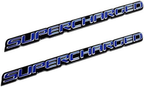 2x (Parset), Azul supercargar Supercharged Emblemas de aluminio para chevy Corvette Dodge Hot Rod Street Chevy Impala SS Harley Davidson Camaro