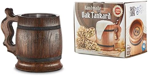 Large Wooden Beer Mug - Oak - Handmade with Amazing Craftsmanship and Quality Materials - Lined with Metal - Heavy Duty - Sturdy - Long Lasting
