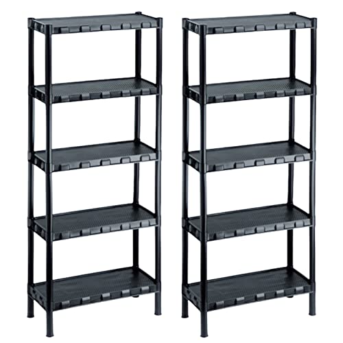 Kit 2 Estante Plástica Organizadora Preta Com 5 prateleiras (Preto)