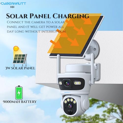 Image of XUGA - Cybernautt X8I 8MP 2 Lens PTZ Solar 4G Sim Outdoor CCTV Camera | Dual View | 355 | Night Vision | Motion Detection| Siren Alarm | 2 Way Audio | All Time Recording Feature | Use Air-tel 4G Sim