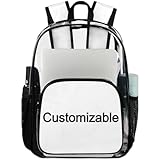 CHdoomuu Mochila transparente personalizada com nome personalizado, mochilas transparentes de PVC, escritório perfeito, Multicolorido 5