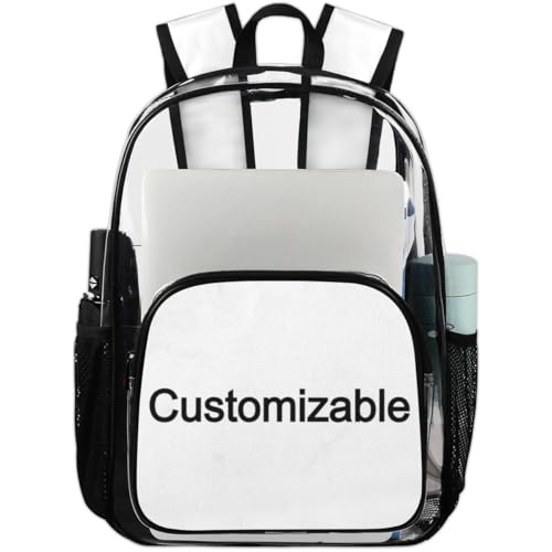 CHdoomuu Mochila transparente personalizada com nome personalizado, mochilas transparentes de PVC, escritório perfeito, Multicolorido 5