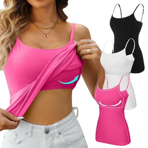 Image of V FOR CITY Unpadded Tank Top for Women with Shelf Bra Cotton Camis 3 Pack