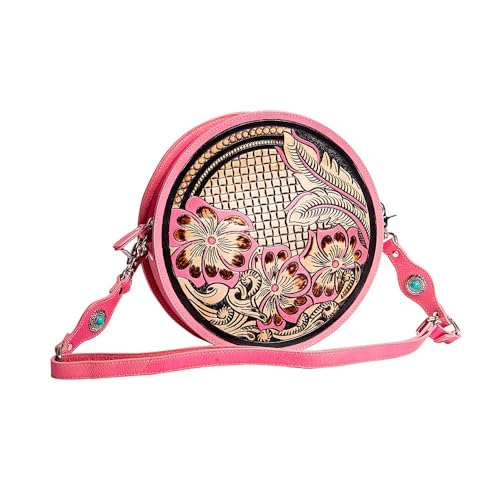 Myra Bag Round Bag for Women - Western Upcycled Leather Shoulder Bag Pink2