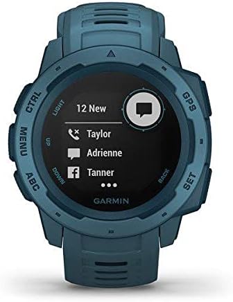 garmin instinct rugged outdoor watch with gps features glonass and galileo heart rate monitoring and 3 axis compass lakeside blue