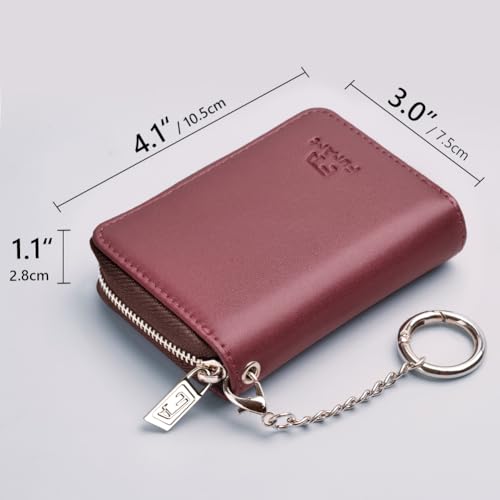 Image of FurArt Zipper Wallet Women, RFID Blocking Credit Card Wallet, Business Card Holder, Compact Size KeyChain Wallet, Pearl Burgundy, small, Classic