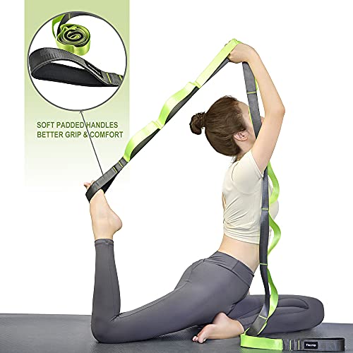 Tieship Yoga Strap - Stretch Strap, Physical Therapy Equipement, Exercise Strap, 12 Loops Strap With Door Anchor For Yoga, Pilates, Dance, Physical Therapy, Workout Warming Up And Gymnastics., Green #TOP3