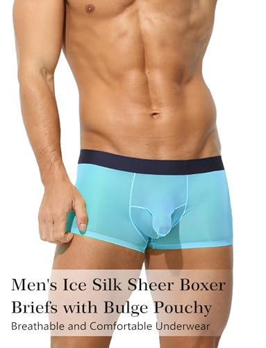 SEAUR Men's Ice Silk Sheer Boxer Briefs with Bulge Pouchy Mesh Panties See Through Underwear Low Rise Trunks2
