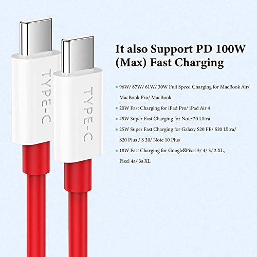 Image of ONE PLUS 80W Fast Charging Type C to C Cable Dash,Warp,SuperVooc Charging Data Cable Type-C [10V /6.5A] Compatible with ONE PLUS 11 /11R 5G /10R /10T /9 /9R /9 Pro /9RT /8T Nord, USB-C Charger Adapter Cord