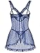 Avidlove Sexy Polka Dots Mesh Sheer Lace Babydoll Open Front Ruffle Chemise Cut Out Nightgown Lingerie Dress With Thong XS-XXL Blue X-Large