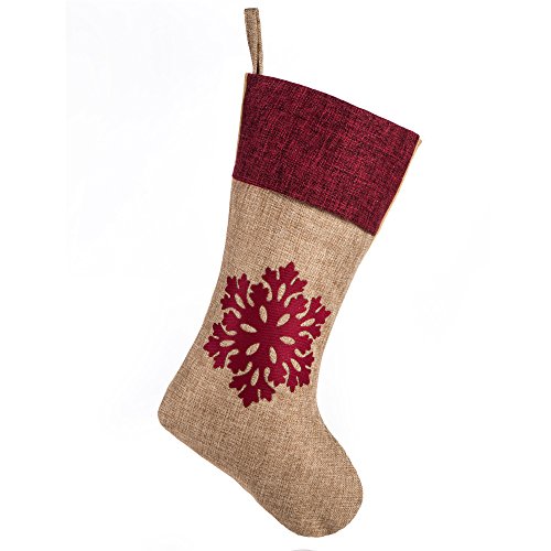SANNO 18 inch Burlap Christmas Stockings, Large Bulk Red Traditional Christmas Snowflake Christmas Socks Christmas Candy Bag Toy Socks Hanging Family Decorations Holiday Ornament