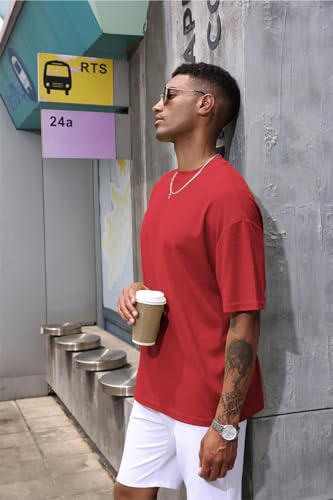 YawYews Mens Fashion Short Sleeve Tshirts Workout Oversize Pullover Solid Color Casual Tees Red - Image 4