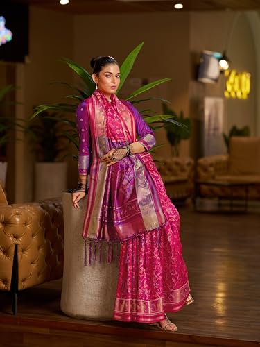 Image of SWORNOF Women's kanjivaram banarasi silk saree Zari Woven for festival Wedding silk with rich pallu Design sarees for women with Unstitched blouse piece