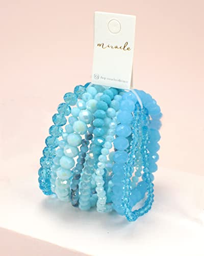 Miracle Collection Bohemian 9 Strands Crystal Beaded Multi-Layer Stacking Elastic Bracelets - Versatile Stretch Strand Statement Bracelet (Blue) #TOP1
