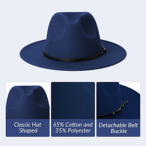 Image of jingsha Fedora Hats for Men & Women Wide Brim Fedora Felt Panama Hat Men's Dress Hats with Belt Buckle