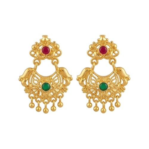 Image of Gold-Plated Chandbali Earrings with Ruby and Emerald Stones