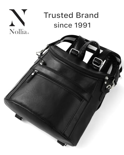 Image of Nollia Black Leather Mini Backpack for Women | Light Travel Small Daypack with Adjustable Strap | Black Backpack Purse