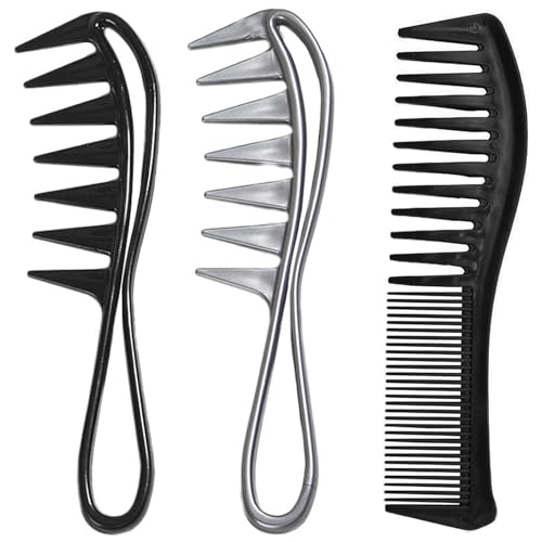 Pettine a denti larghi,Pettine denti larghi per onde,3 Pcs Pettine/pettine universale per capelli,Pettine per capelli ricci,Pettini a Denti di Squalo,per Salon Parrucchiere,Famiglia,Uomini (Nero)