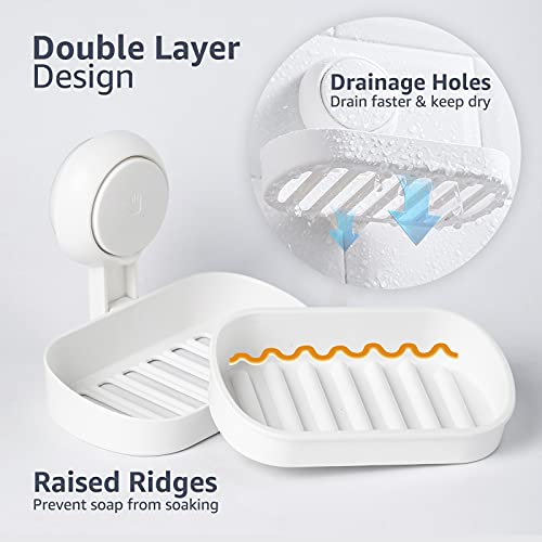 Leverloc Soap Holder Soap Dish For Shower Suction Cup Wall Mounted No-Drilling Self Draining Removable Waterproof Strong Vacuum Suction Bar Soap Sponge Holder For Shower Bathroom Bathtub Kitchen Sink #TOP4