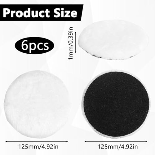 6 PCS Polierpads 125mm Wolle, Polierscheibe 125mm,Polierpad Kompatibel mit Bosch Exzenterschleifer,Polierpads Effektives Entfernen von Kratzern und Rost,für Auto,Autoscheinwerfer,Korkböden Usw