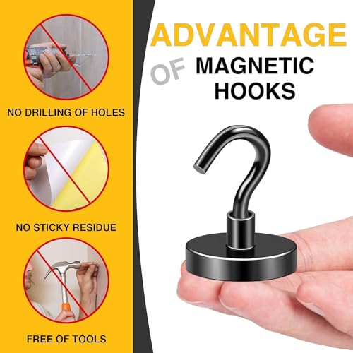 Image of DIYMAG Magnetic Hooks,120lbs Heavy Duty Magnets with Hook Black 12 Pack | Rare Earth N52 2026 Cruise Cabin Ship Essentials for Fridge Hanging Classroom Beach Vacation Kitchen Grills Home Must Have