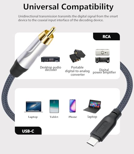 Cable USB C a coaxial macho para audio digital DAC y amplificador 2