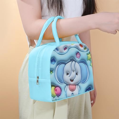 Image of Kraptick Printed Lunch Bag - Insulated Travel Tiffin Bag for Kids & Adults, Reusable Lunch Bag for Office, School Meal Organizer (Blue Elephant) (Pack of 2)