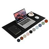 Leather Desk Pad,Wolaile 36x17 inch Large Mouse Pad,Waterproof Non-Slip Writing Desk Blotter,Computer Mat Desktop Protector for Office Home,Black