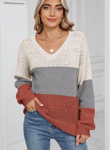 Image of JOCAFIYE Womens Sweaters Casual Long Sleeve V Neck Pullover Sweater Tops
