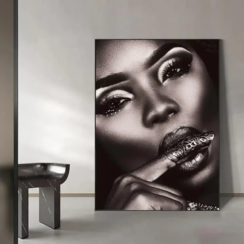 Toile femme africaine suspendre tableau noir et or déco chambre