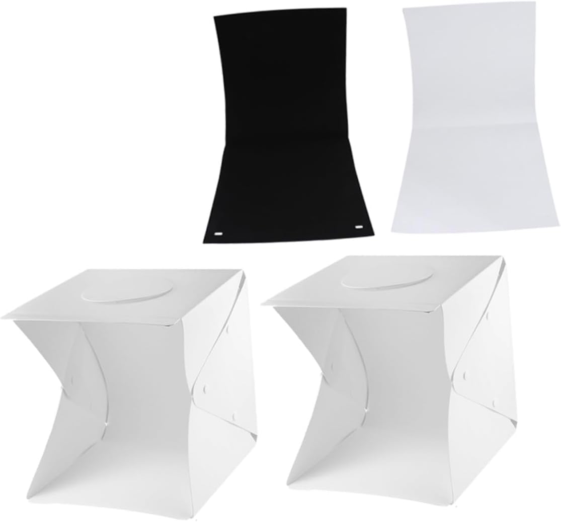 Portable Photography Light Box Kit with 30cm Mini LED Soft Glow Lighting, 2 Light Bars and Dual Black White Backdrops for Photo Studio and Product Shoots