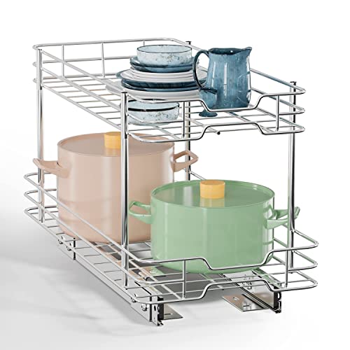Blemoacha Pull Out Cabinet Organizer 11"W X 21"D X 13.5"H ,2 Tier Under Sink Organizers And Storage,Bathroom Organization Undersink Drawers Slide Out, Kitchen Sink Shelf Sliding Cabinet Basket Chrome #TOP1