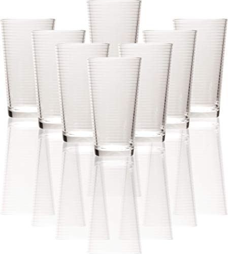 Circleware Hoop Highball Tumbler Drinking Glasses, Set Of 8, Kitchen Entertainment Heavy Ice Tea Beverage Cups Glassware For Water, Beer, Juice, Bar Liquor Farmhouse Decor, 15.7 Oz, Clear #TOP8